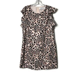Cupcakes and Cashmere Pink Leopard Midi Dress Medium Knee Length Flutter Sleeve